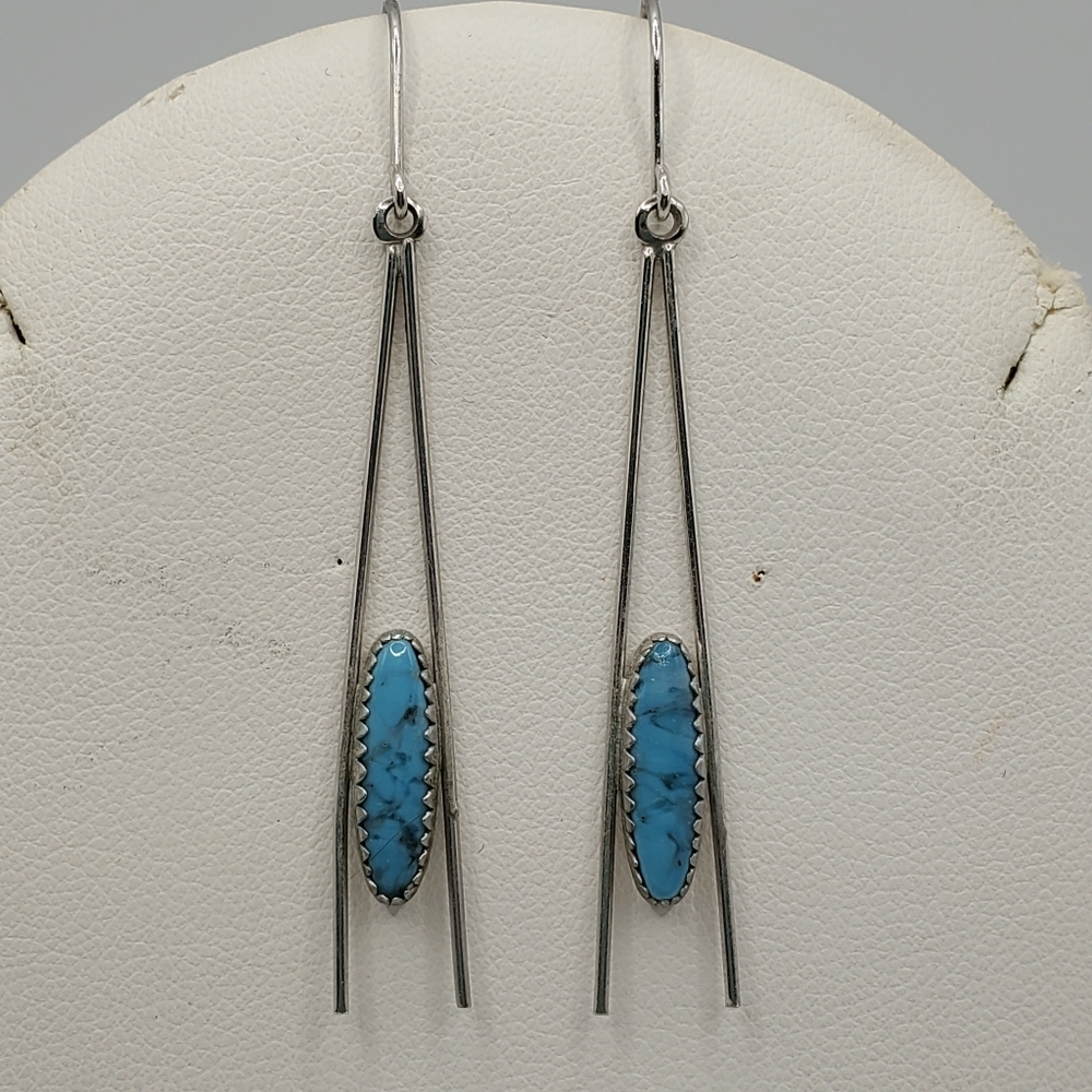 Sterling Silver and Turquoise Earrings - Picture 2 of 2